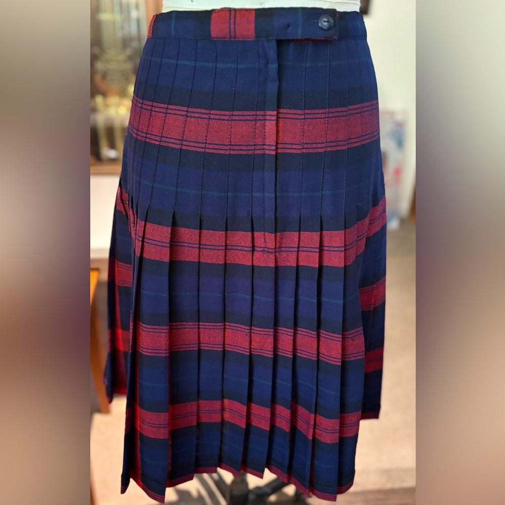 Vintage Highland Queen Red & Navy Plaid Tartan Wool Skirt - Picture 7 of 10